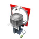 Univerzální motorizovaný balicí stroj OVINÁTOR se zabalenými pneumatikami, pro balení pneumatik a kulatých zásilek s max. úhlopříčkou 880 mm (WR1050T) nebo 1250 mm (WR1400T)